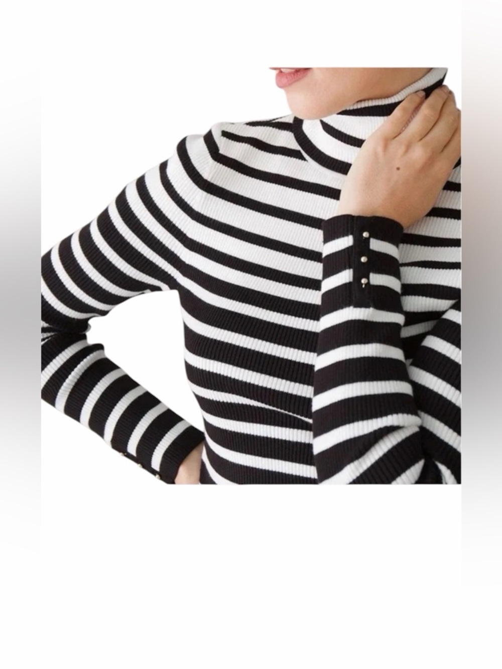 White House Black Market Black and White Striped Turtleneck Sweater Medium - Picture 4 of 13